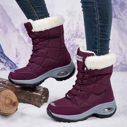 Winter women's fashion plush cotton shoes, large platform non-slip snow boots, high-quality comfortable calf boots for outdoor work