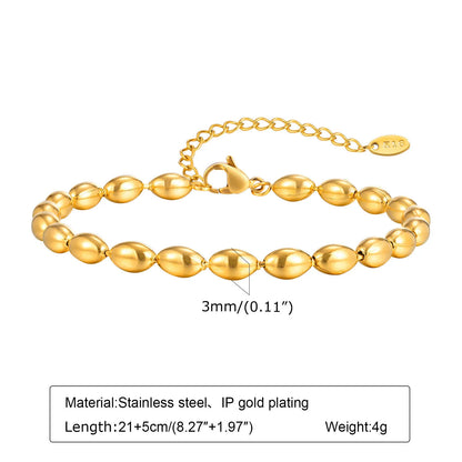Pulsera de tobillo con perlas de acero inoxidable para mujer, cadena ajustable para el pie chapada en oro de 18 quilates, pulseras apilables para la pierna.