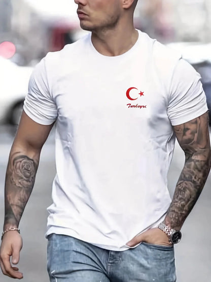 Camiseta de manga corta para hombre, cuello redondo, estampado de letras, cómoda, informal, de verano, talla holgada.