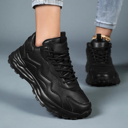 Zapatillas de deporte informales con plataforma vulcanizada para mujer, zapatos planos de malla transpirables para correr y caminar, calzado deportivo grueso