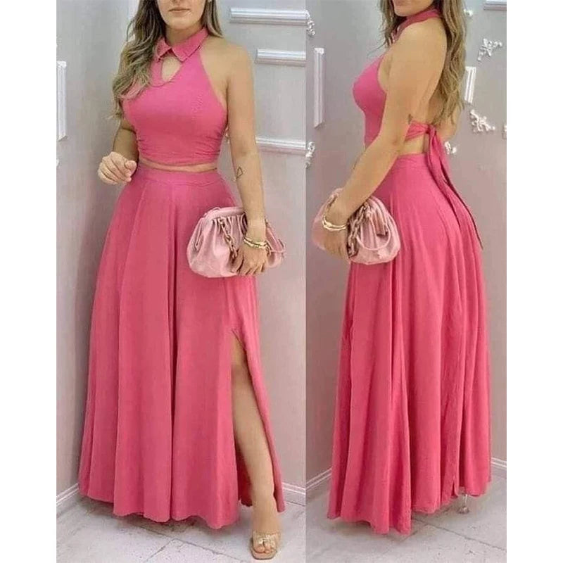 Conjunto de dos piezas para mujer,  falda larga dividida, ideal para fiestas nocturnas, bodas de verano, salidas elegantes