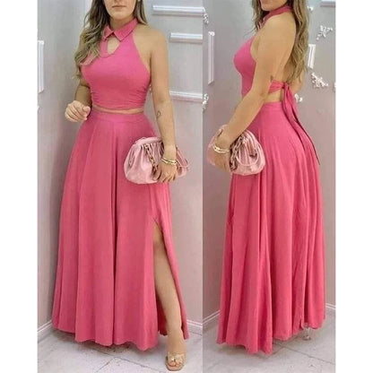 Conjunto de dos piezas para mujer,  falda larga dividida, ideal para fiestas nocturnas, bodas de verano, salidas elegantes