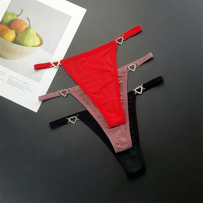 Tanga con tirantes para mujer, ropa interior con diamantes de imitación brillantes de talla grande