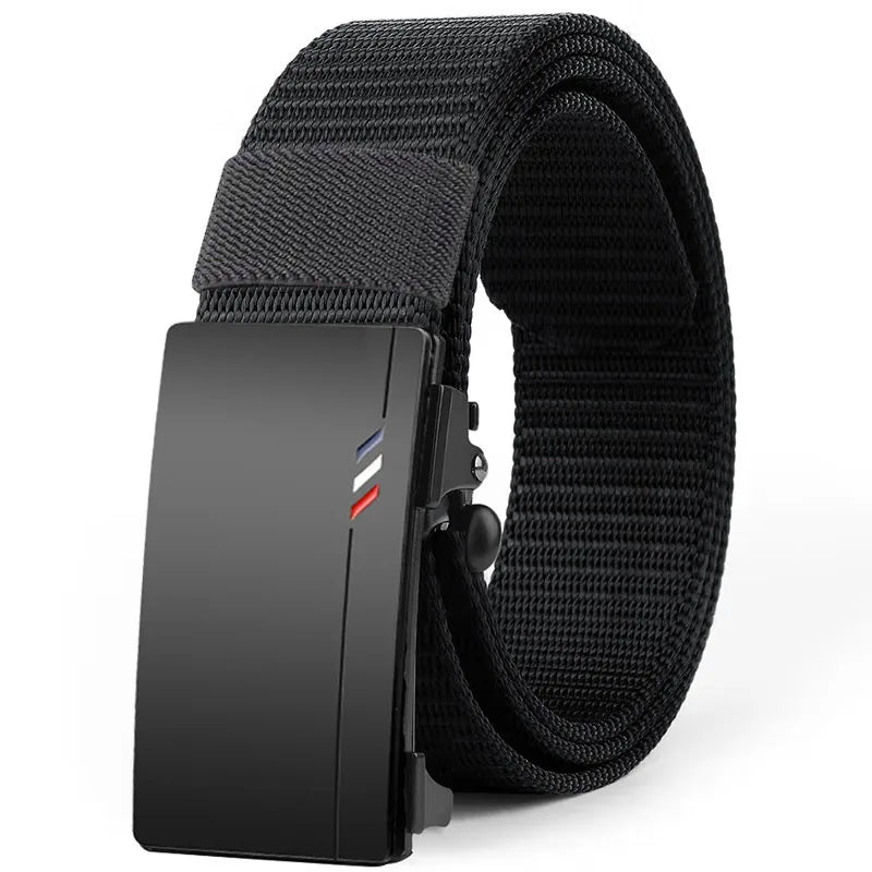 Cinturón de nailon tejido para hombre, con hebilla automática, para deportes al aire libre y ocio, ideal para vaqueros.