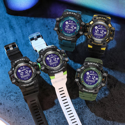 Reloj deportivo digital de lujo para hombre, estilo militar, resistente al agua, con esfera grande y retroiluminación LED