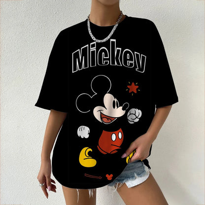 Camiseta de verano de manga corta para mujer, con estampado de cuello redondo