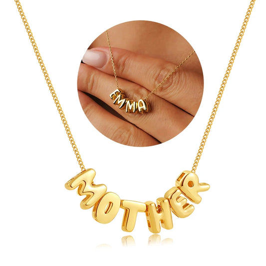 Collares con letras de burbuja personalizados en 3D, collares con nombre de globo para mujeres y niñas, joyería personalizada con nombre en oro de 18 quilates.