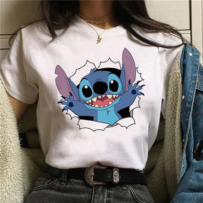 Camiseta divertida de dibujos animados de Stitch de Disney de los años 90 para mujer, camiseta de Lilo y Stitch, camiseta gráfica, ropa de calle, camisetas, ropa femenina