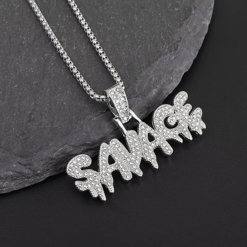 Hip Hop Ice Out Wild Alphabet Pendant Necklace Cool Jewelry for Men Women Hip Hop Rock Rap Gifts 