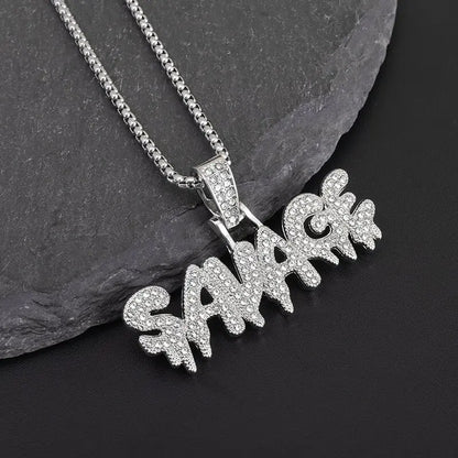 Hip Hop Ice Out Wild Alphabet Pendant Necklace Cool Jewelry for Men Women Hip Hop Rock Rap Gifts 