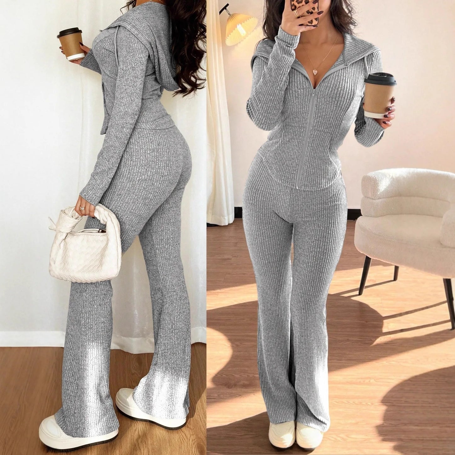 Conjunto cómodo de parte superior con cremallera informal para mujer