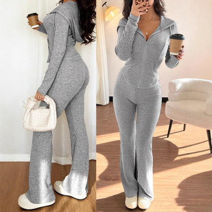 Conjunto cómodo de parte superior con cremallera informal para mujer