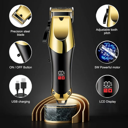 Maquina cortadora de pelo (3 piezas), cortapelos dorado negro con pantalla LCD, recargable por USB, 8 peines guía, recortadora y afeitadora.