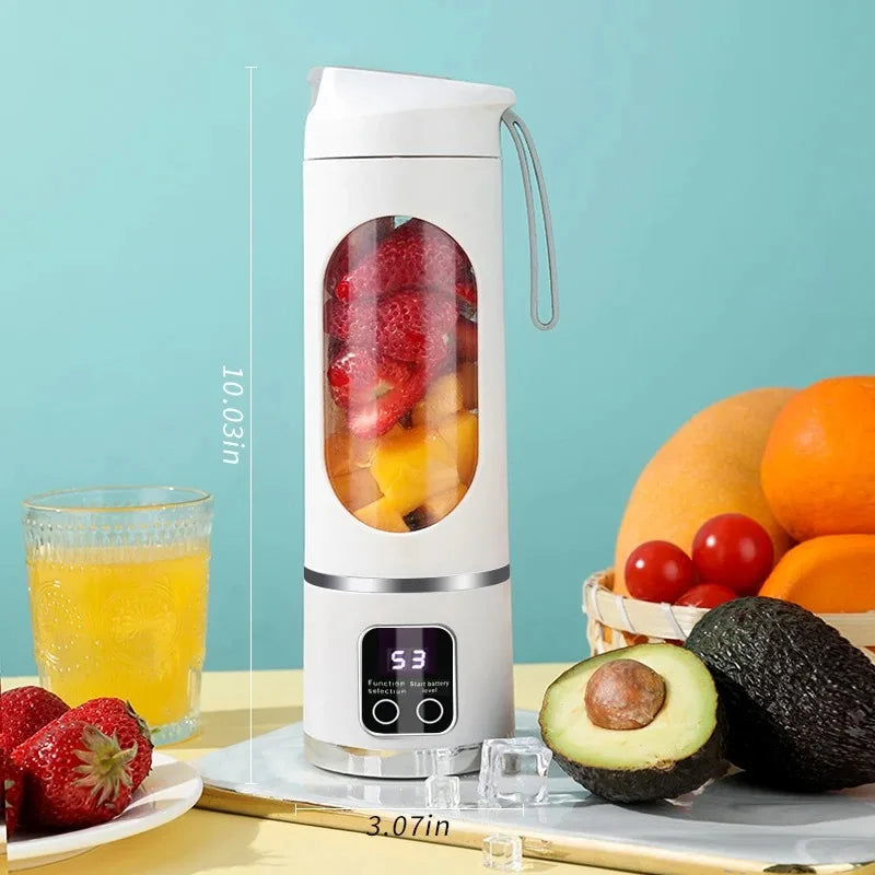 Exprimidor de frutas portátil de 10 cuchillas, capacidad de 450 ml, 3 velocidades, recargable por USB, triturador de hielo para batidos y licuados.