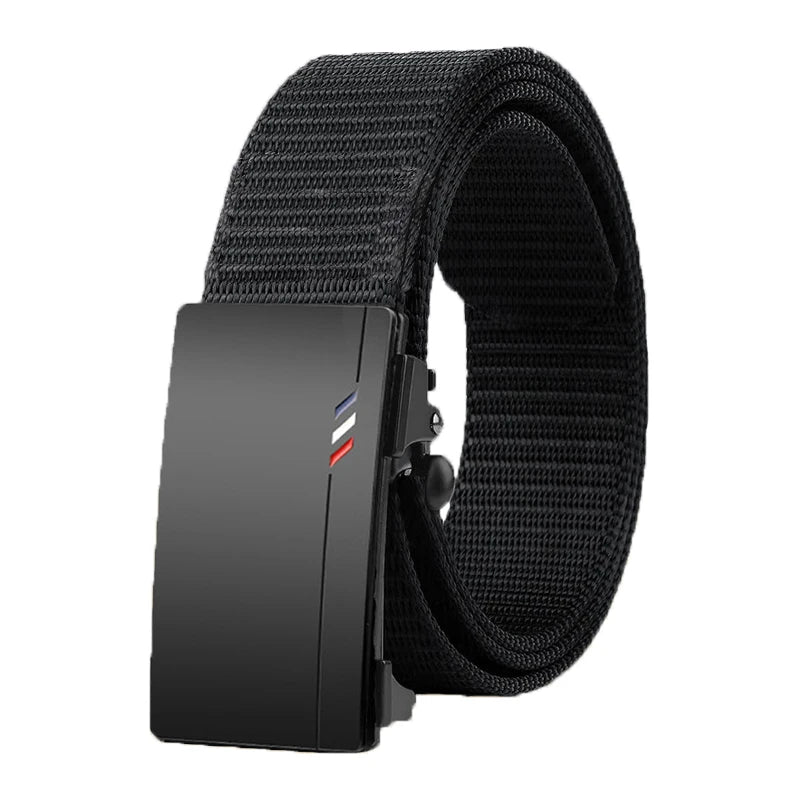 Cinturón de nailon tejido para hombre, con hebilla automática, para deportes al aire libre y ocio, ideal para vaqueros.