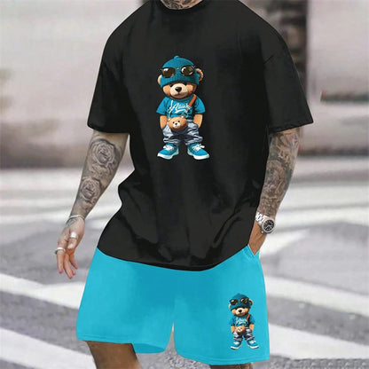 conjunto holgado de verano para uso diario en pareja, pantalones cortos de manga corta para exteriores y calle, traje de verano de dos piezas para hombre