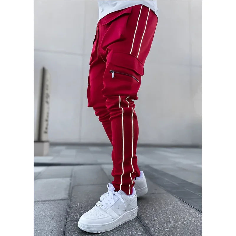 Pantalones Cargo de primavera y otoño para hombre, pantalones informales deportivos de pierna recta reflectantes