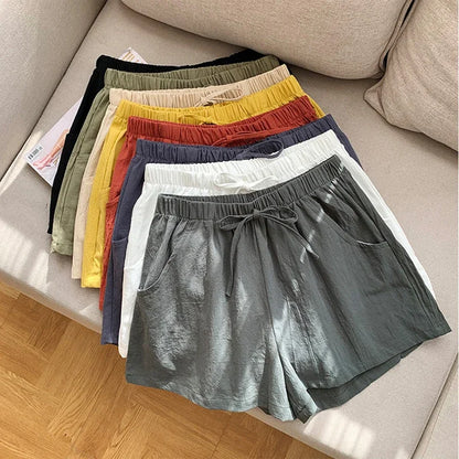 Pantalones cortos casuales de lino para mujer, pantalones cortos de entrenamiento para gimnasio, pantalones cortos de algodón, pantalones cortos negros de cintura alta para mujer, pantalones cortos deportivos para mujer