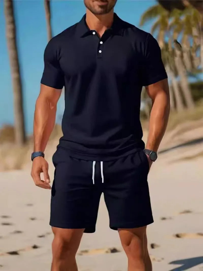 Conjunto de camisa Polo con botones de manga corta y pantalones cortos