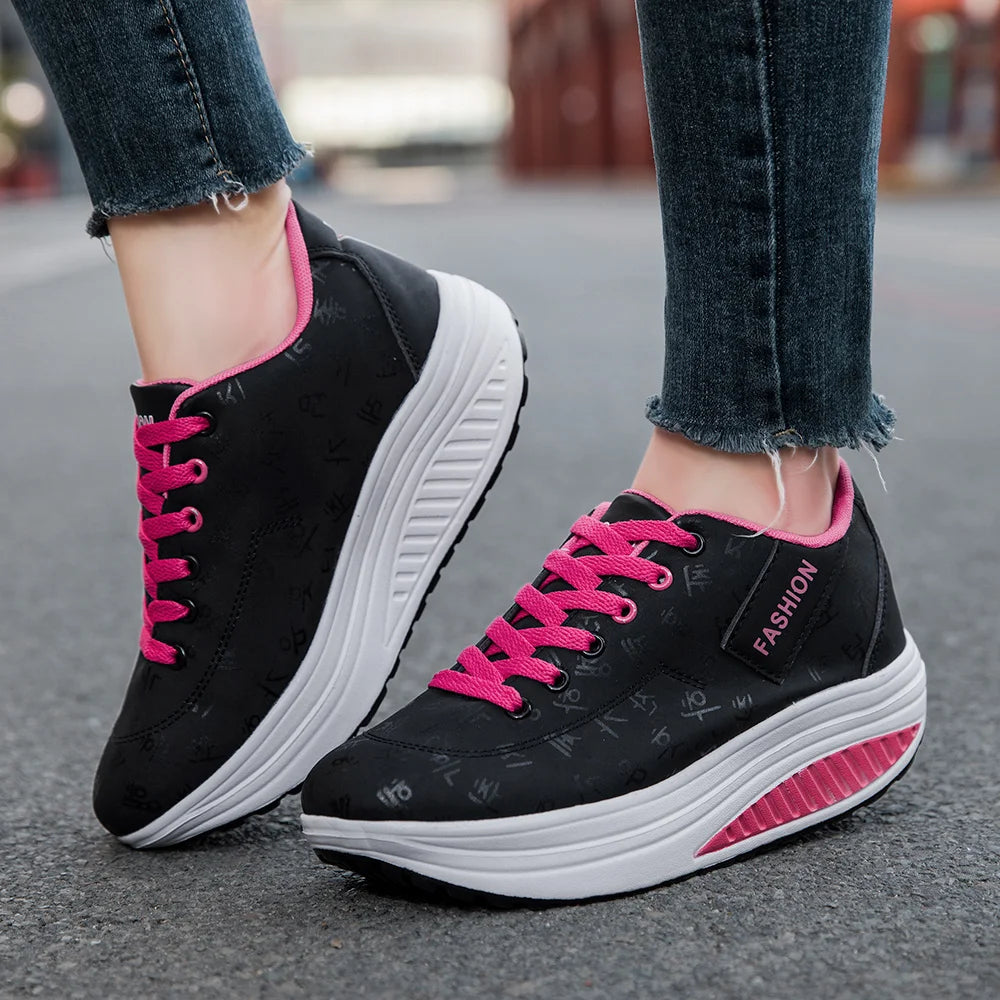 Zapatos deportivos informales para mujer, zapatillas transpirables y cómodas con Tacón de Cuña y suela gruesa