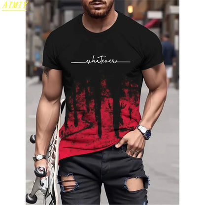 Camiseta de moda de verano con estampado de letras y rayas 3D para hombre, estilo hip hop, estilo Harajuku, informal, de cuello redondo, de gran tamaño