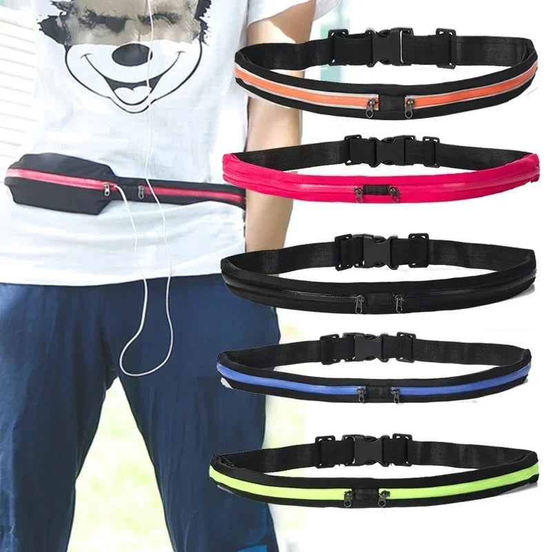 Riñonera ajustable para correr, doble bolsillo, impermeable, cinturón para teléfono, bolsa pequeña de nailon para viajar, ciclismo, senderismo, deporte, gimnasio