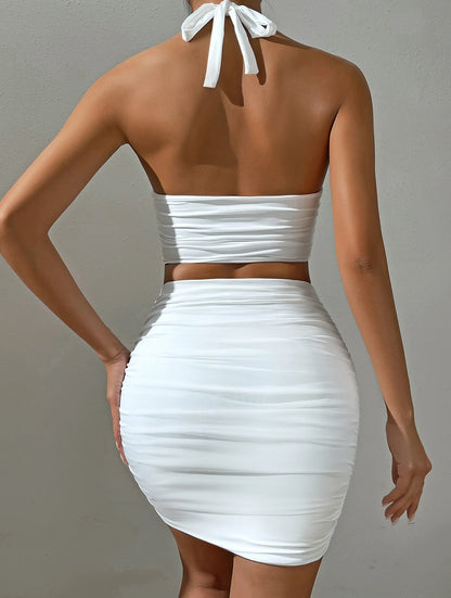 Conjunto sin mangas media espalda de dos piezas conjunto elegante