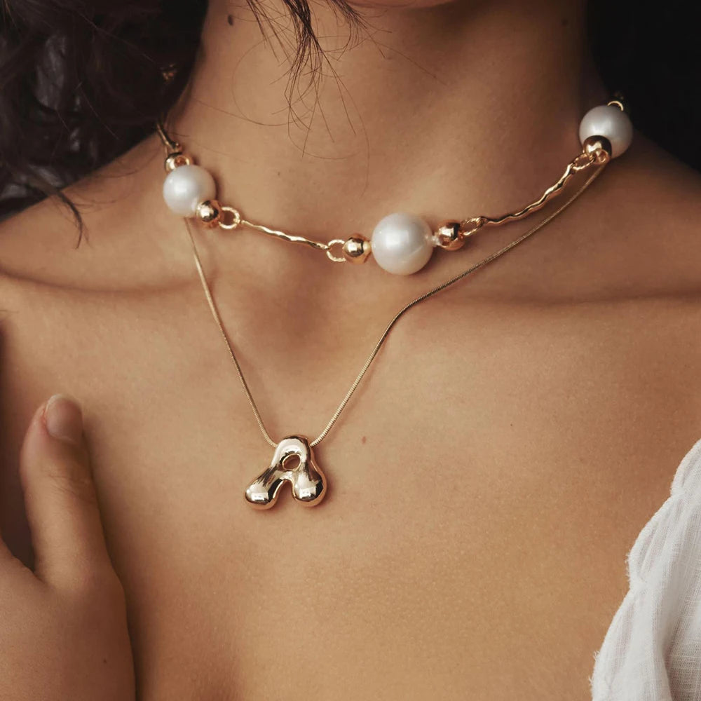 Collier avec initiale en acier inoxydable couleur or pour femmes et filles, pendentif en forme de bulle épaisse, bijoux tendance, cadeau 