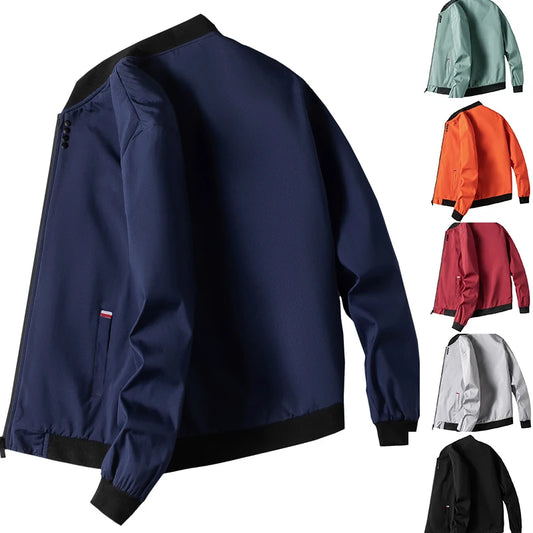 Chaqueta  para hombre de manga larga, chaqueta de ciclismo a prueba de viento, chaqueta informal con cremallera sólida, otoño