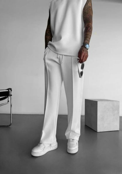 Pantalones casuales nuevos para hombre, elegantes y cómodos, con cintura elástica y cordón ajustable, de una sola línea, plisados, de color sólido, con bolsillos, pantalones de fregona