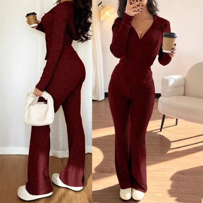 Conjunto cómodo de parte superior con cremallera informal para mujer
