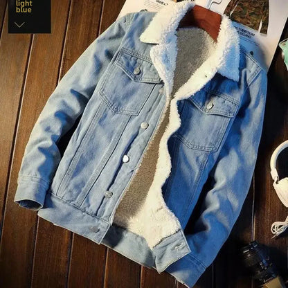 Chaqueta vaquera gruesa y cálida con forro polar para hombre, abrigo acolchado de algodón holgado, escena informal, Otoño/Invierno