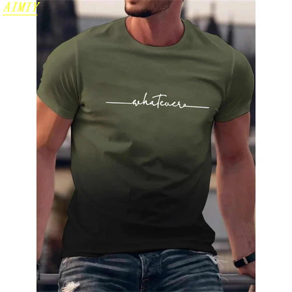 Camiseta de moda de verano con estampado de letras y rayas 3D para hombre, estilo hip hop, estilo Harajuku, informal, de cuello redondo, de gran tamaño