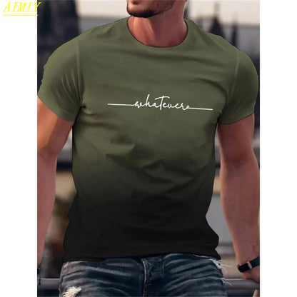 Camiseta de moda de verano con estampado de letras y rayas 3D para hombre, estilo hip hop, estilo Harajuku, informal, de cuello redondo, de gran tamaño