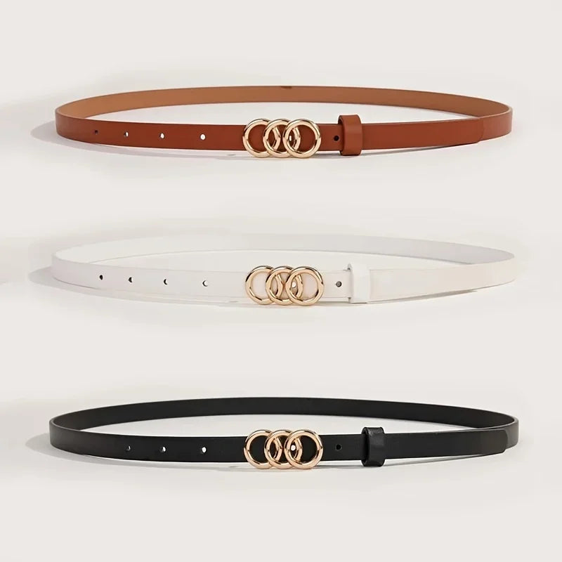 Cinturón fino clásico de cuero pu de mujer