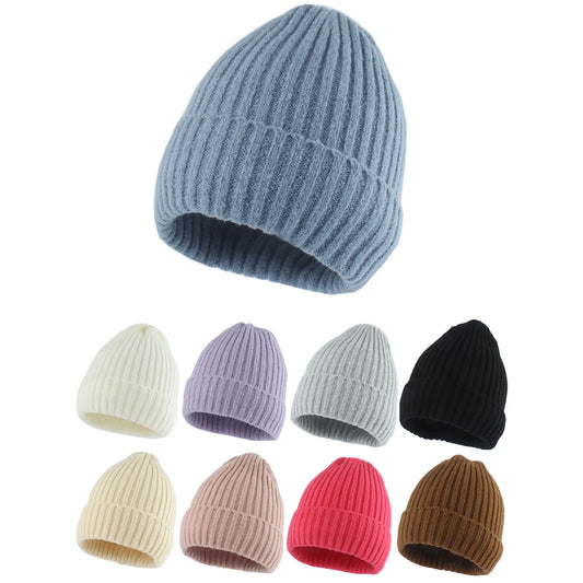 Gorro con puños de invierno para mujer, gorros elásticos de punto suaves y cálidos Unisex, gorro de esquí para exteriores, ropa de calle de moda