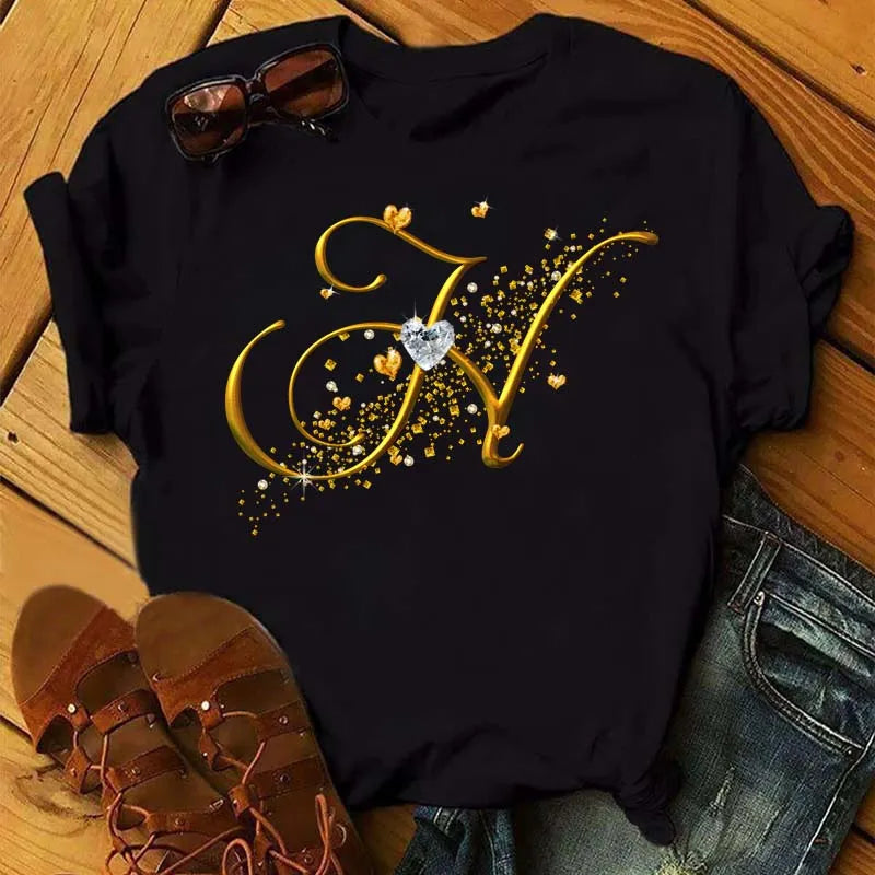 Camiseta de combinación de letras con nombre personalizado para mujer