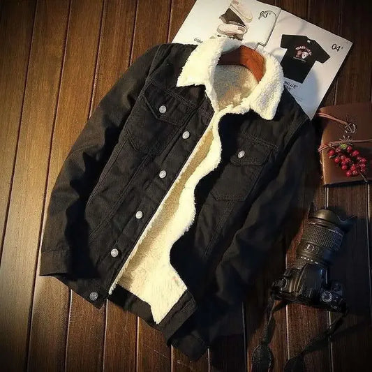 Chaqueta vaquera gruesa y cálida con forro polar para hombre, abrigo acolchado de algodón holgado, escena informal, Otoño/Invierno