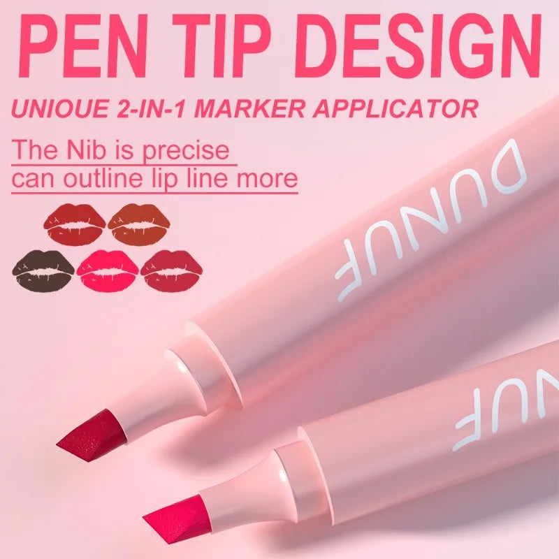 Long-lasting lipstick, waterproof velvet lip liner, matte lipsticks, sexy red lip contour pencil 2 in 1, 5 colors