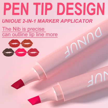 Long-lasting lipstick, waterproof velvet lip liner, matte lipsticks, sexy red lip contour pencil 2 in 1, 5 colors