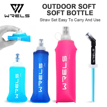 Bolsa de agua plegable WRELS, termo blando de TPU, sin BPA, plegable, para deportes al aire libre, senderismo, acampada, correr, bolsa de agua portátil