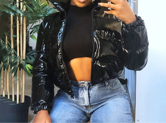 Veste, Hiver Y2K Col Roulé Fermeture Éclair Manches Longues Brillant Pu Épais Cardigan Manteau Femmes Neige Chaud Mince Décontracté Streetwear Automne