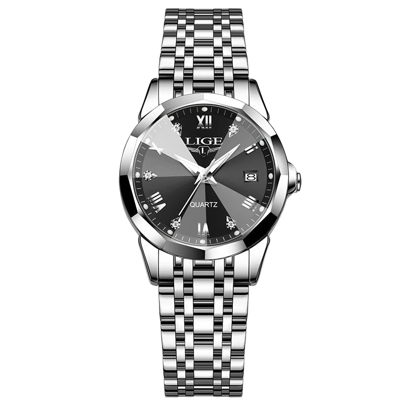 Reloj elegante de lujo para mujer, resistente al agua, luminoso, con fecha, de acero inoxidable, de cuarzo