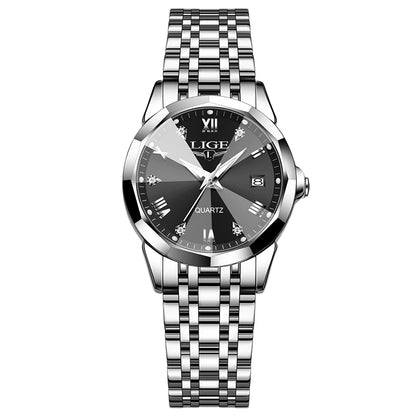 Reloj elegante de lujo para mujer, resistente al agua, luminoso, con fecha, de acero inoxidable, de cuarzo