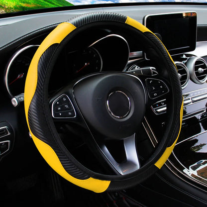 Funda para volante de coche de cuero de fibra de carbono PU sin anillo interior, apta para accesorios de automoción de 14,5 a 15 pulgadas