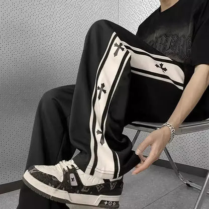 Pantalones informales de cuerpo cruzado con estampado de bloques de Color a la moda  para hombre, pierna recta, ligera ,versátil y ancha