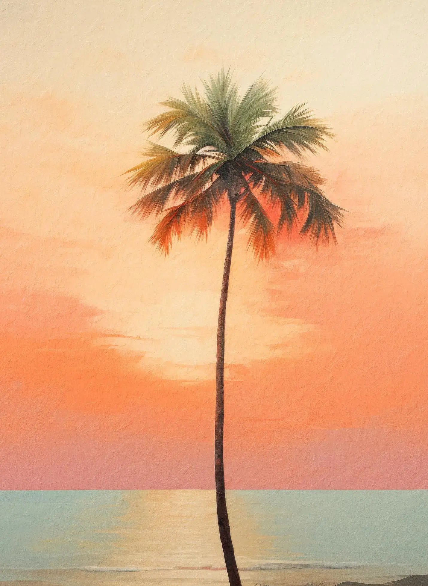 Azul rosa ondas playa atardecer palmeras océano paisaje arte cartel lienzo pintura al óleo Villa dormitorio pared del hogar decoración moderna