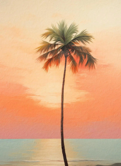 Azul rosa ondas playa atardecer palmeras océano paisaje arte cartel lienzo pintura al óleo Villa dormitorio pared del hogar decoración moderna
