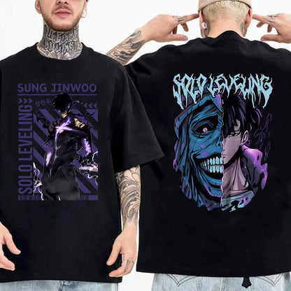 Camiseta de anime japonés Solo Leveling para hombre, camisetas gráficas de dibujos animados de Sung Jinwoo, camiseta Harajuku de manga corta de algodón de alta calidad