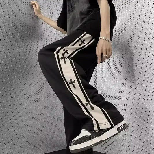 Pantalones informales de cuerpo cruzado con estampado de bloques de Color a la moda  para hombre, pierna recta, ligera ,versátil y ancha